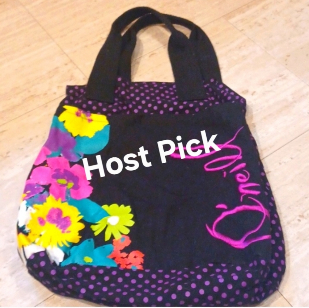 O' Neill Floral Polka Dot Black Tote Bag